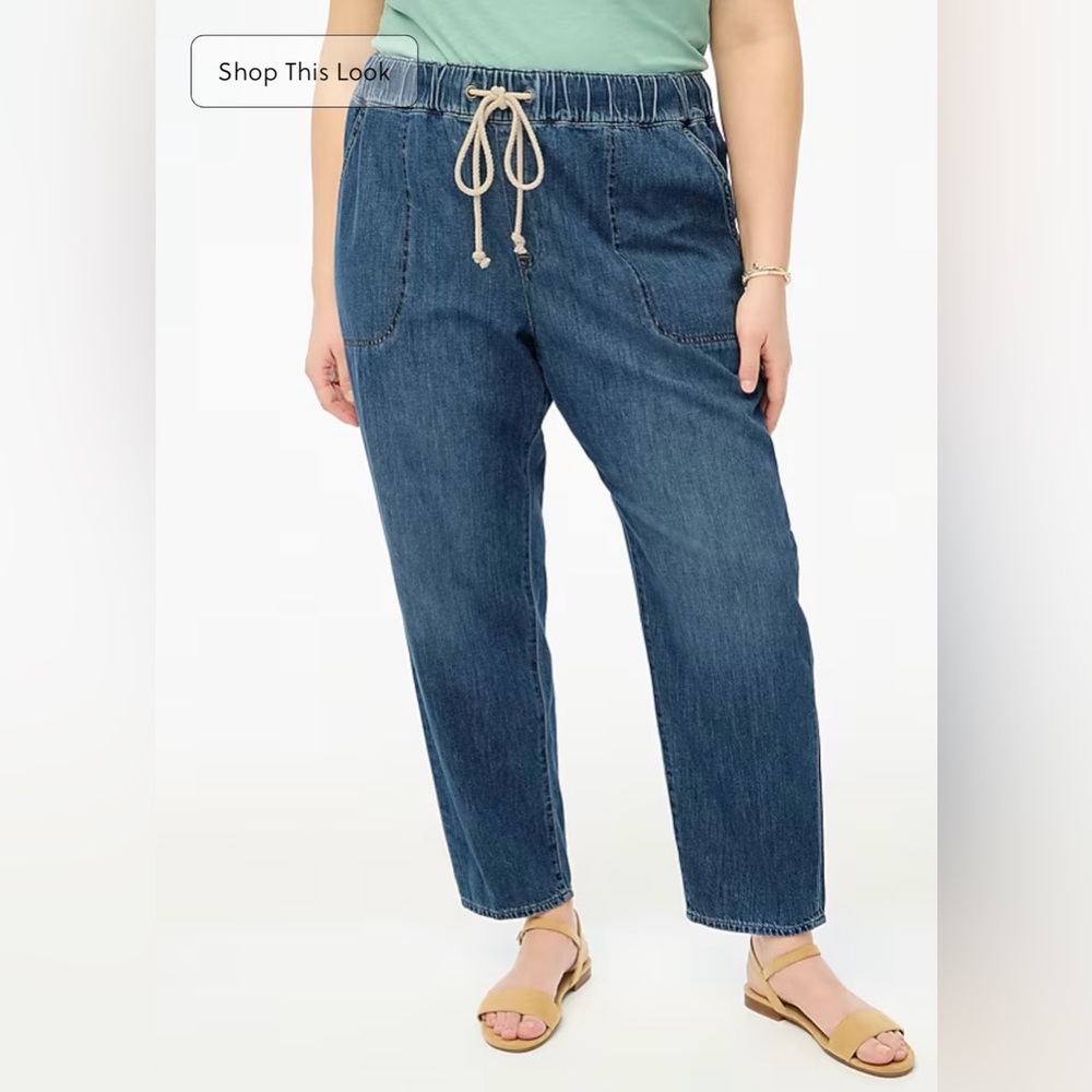 J. Crew Blue Denim Elastic Waste Drawstring Pants/Jeans - Picture 4 of 11